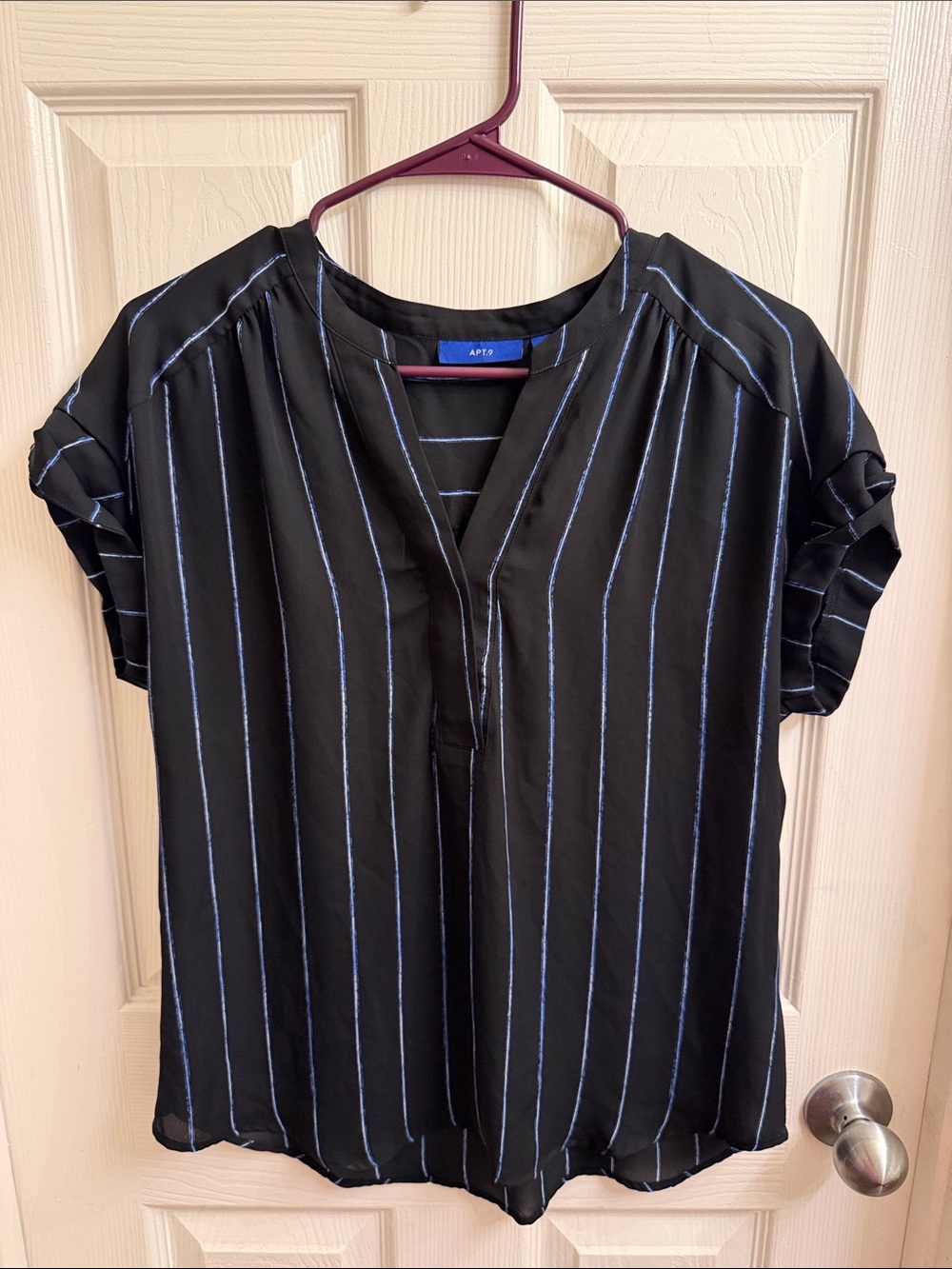 Apt. 9 Black Blouse with Blue Pinstripes